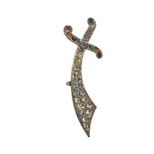 Gold-Tone Sword scimitar Brooch Multicolor Rhinestones statement
